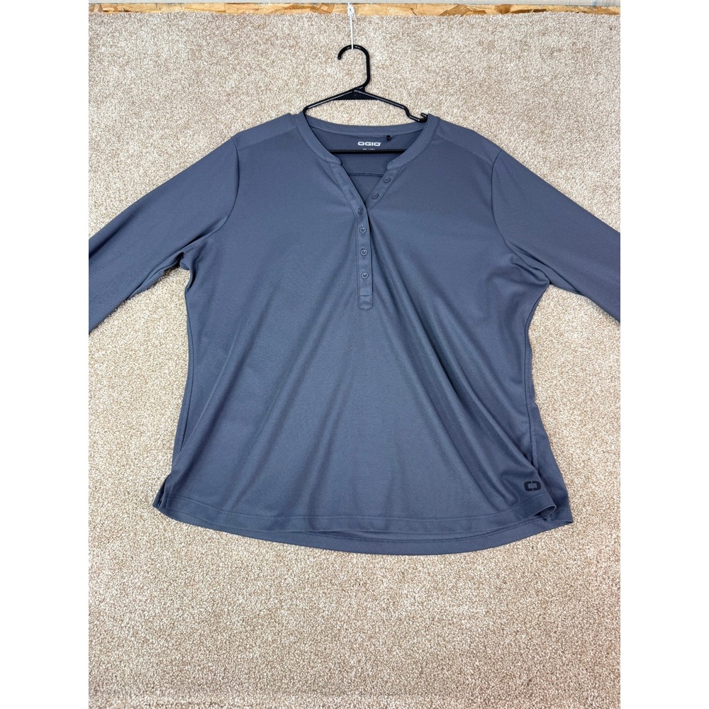 OGIO Womens 2XL Charcoal Gray 3/4 Sleeve‎ Performance Henley Mesh Golf Top Plus